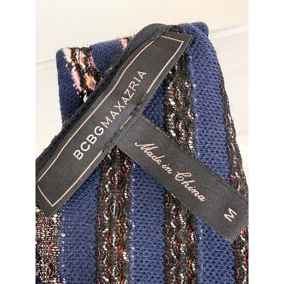 BCBGMAXAZRIA Blue Striped Sleeveless Knit Dress Lace Trim Size M - Picture 7 of 8
